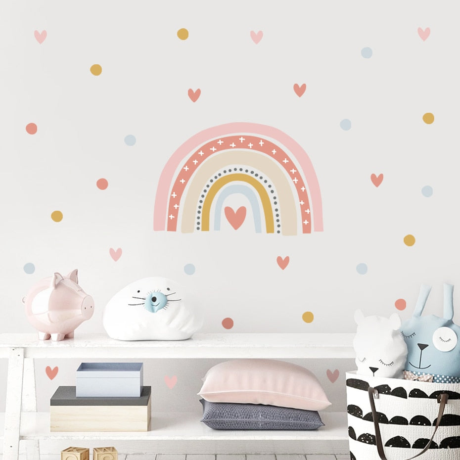 Boho Rainbow Hearts Wall Decals
