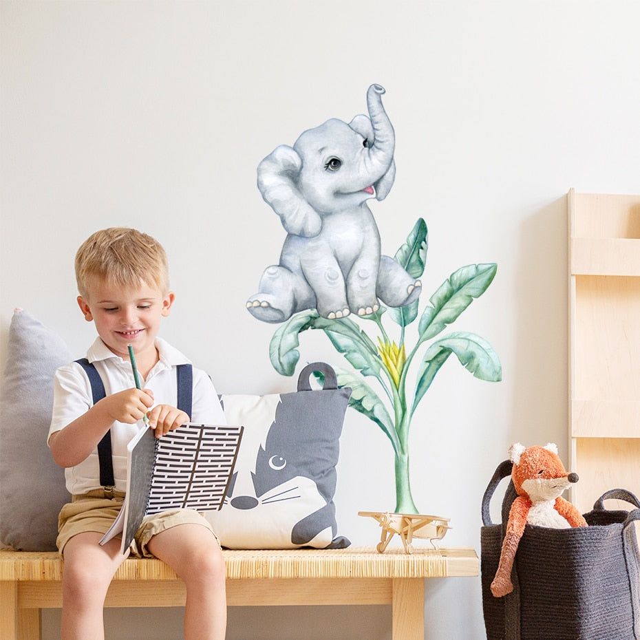 Nursery Wall Decals Plants Cute African Animals