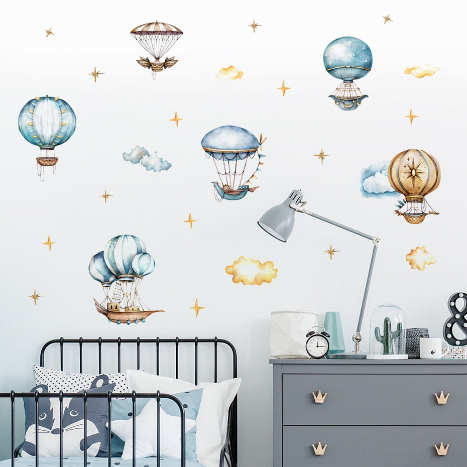 Cartoon Wall Decals Hot Air Balloon Sky