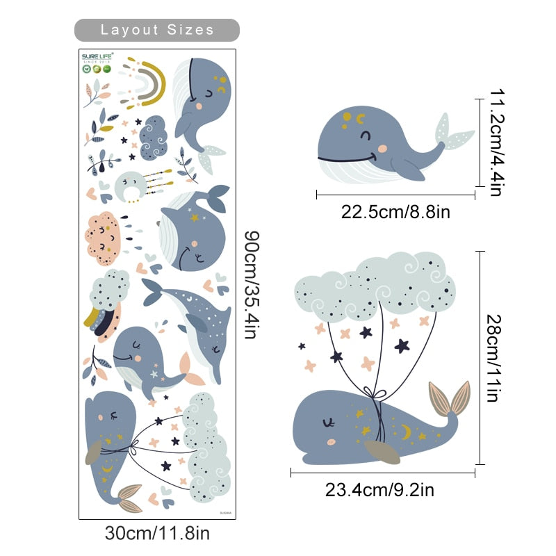 Nursery Wall Decals Blue Dolphins Whales