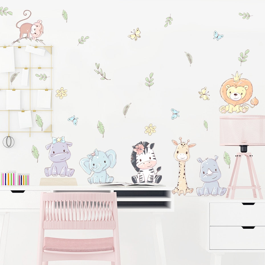 Cartoon Leaves Animal Nursery Wall Decals