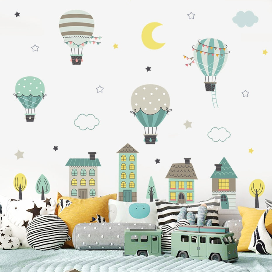 Nursery Wall Decals Houses Hot Air Balloon
