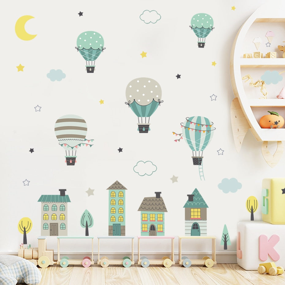 Nursery Wall Decals Houses Hot Air Balloon