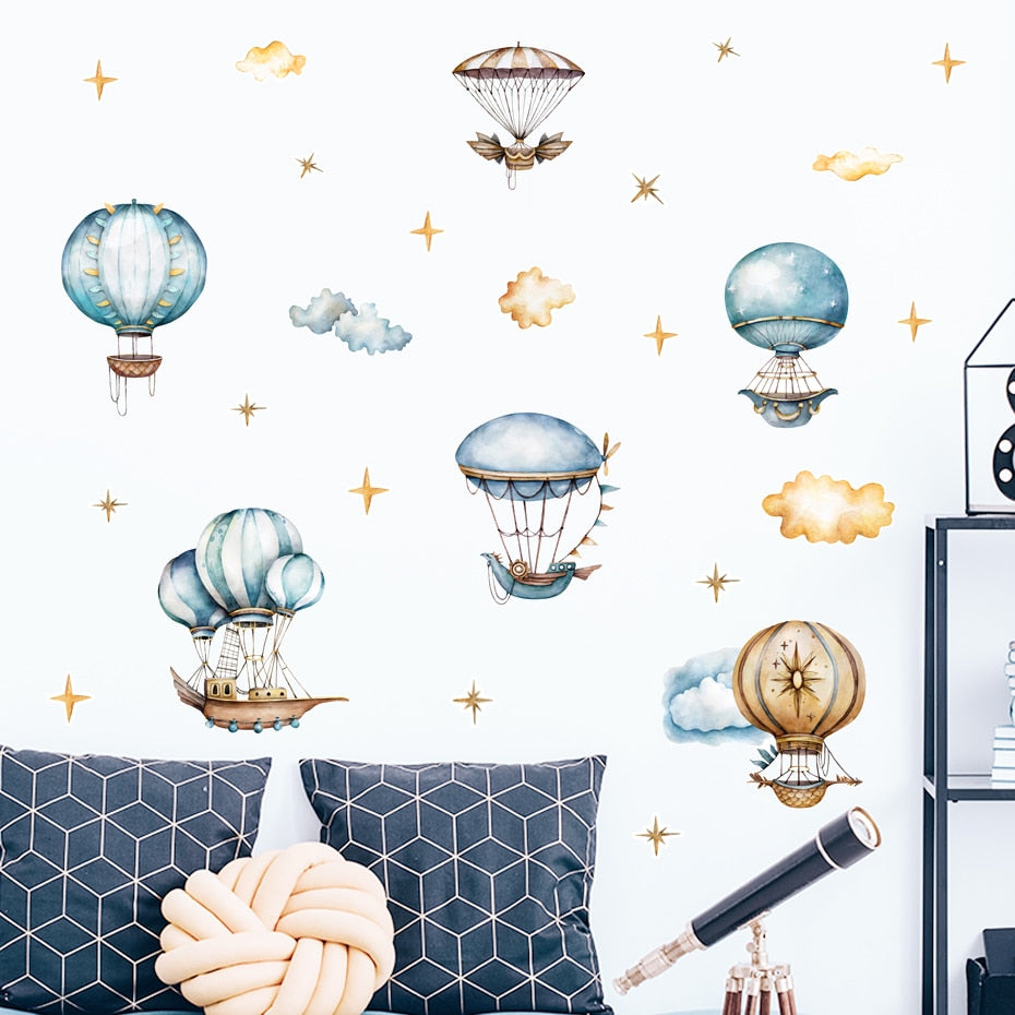 Cartoon Wall Decals Hot Air Balloon Sky