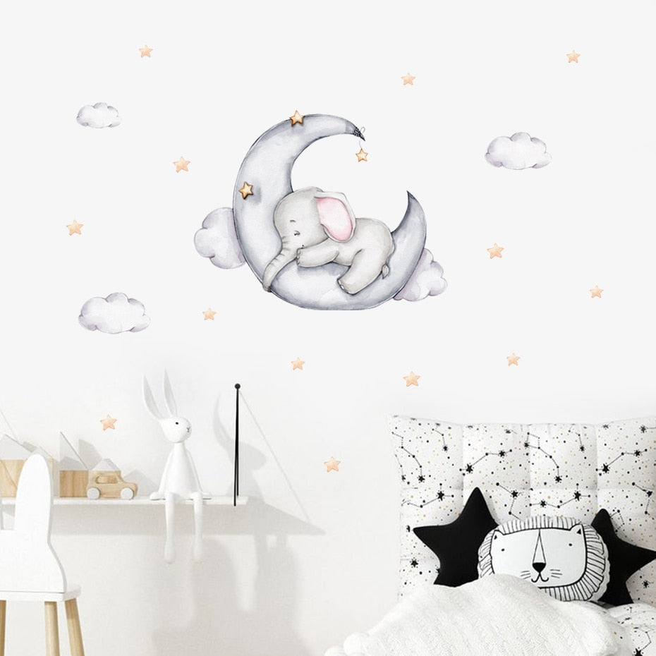 Nursery Wall Decals Elephant Sleeps on the Moon