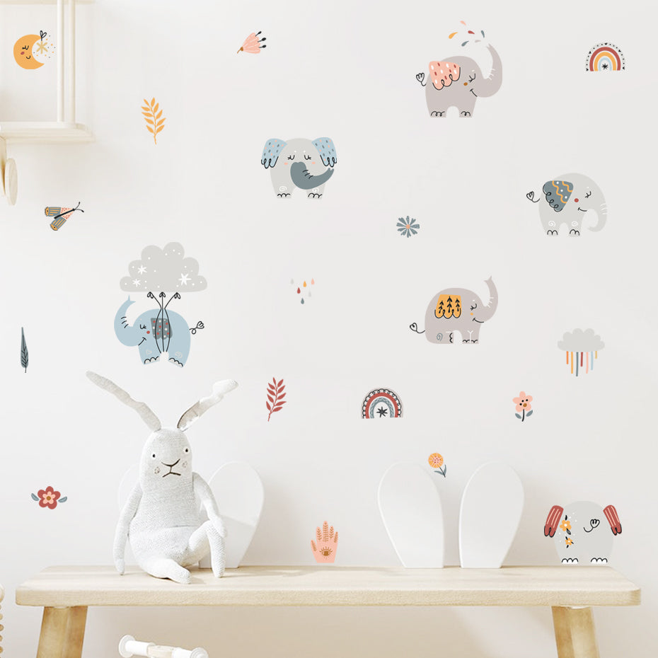 Cartoon Wall Decals Cute Elephants
