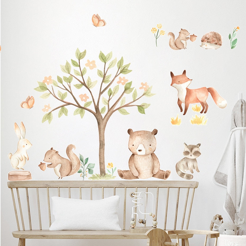 Cartoon Wall Decals Tree and Cute Animals