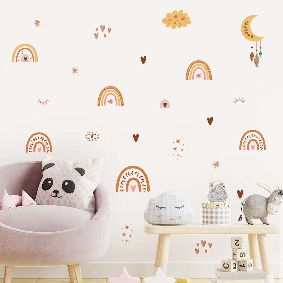 Boho Rainbow Heart Wall Decals