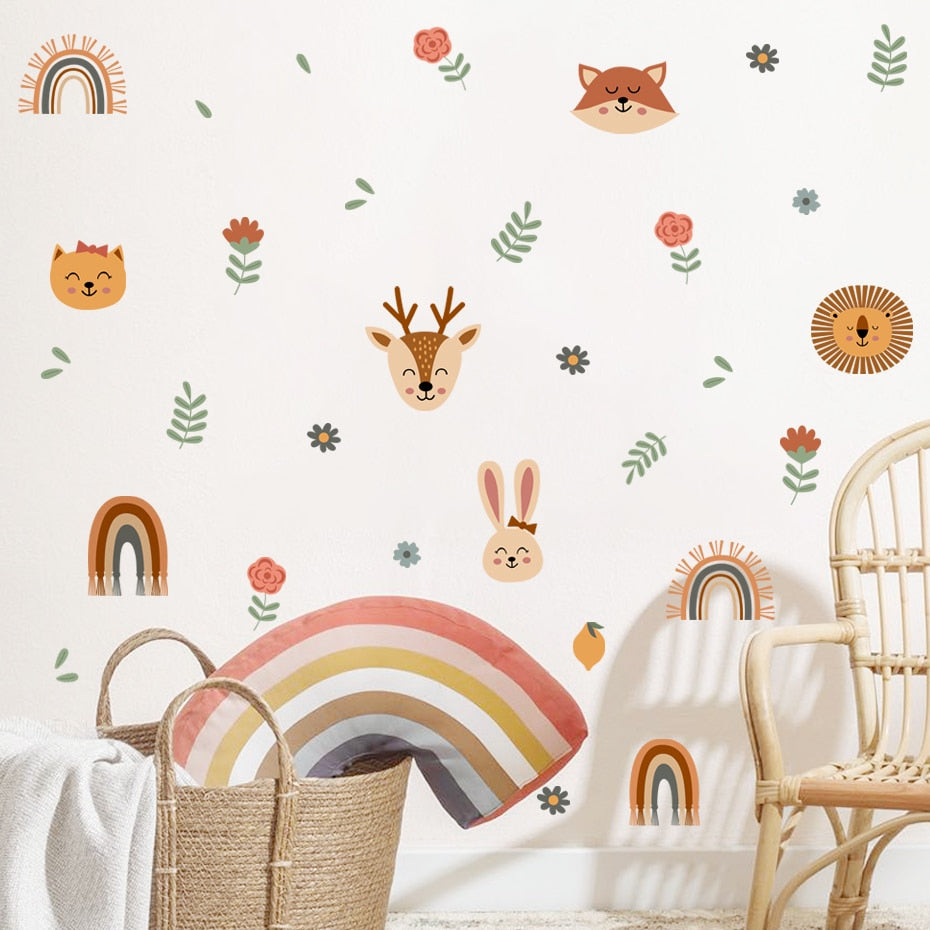 Cartoon Wall Decals Rainbows Cute Animal Faces
