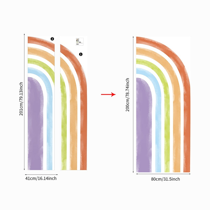 Boho Wall Decal Large Rainbow Watercolor