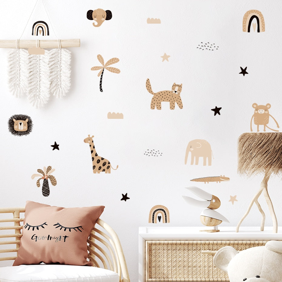 Cartoon Wall Decals Rainbow and Animal Faces