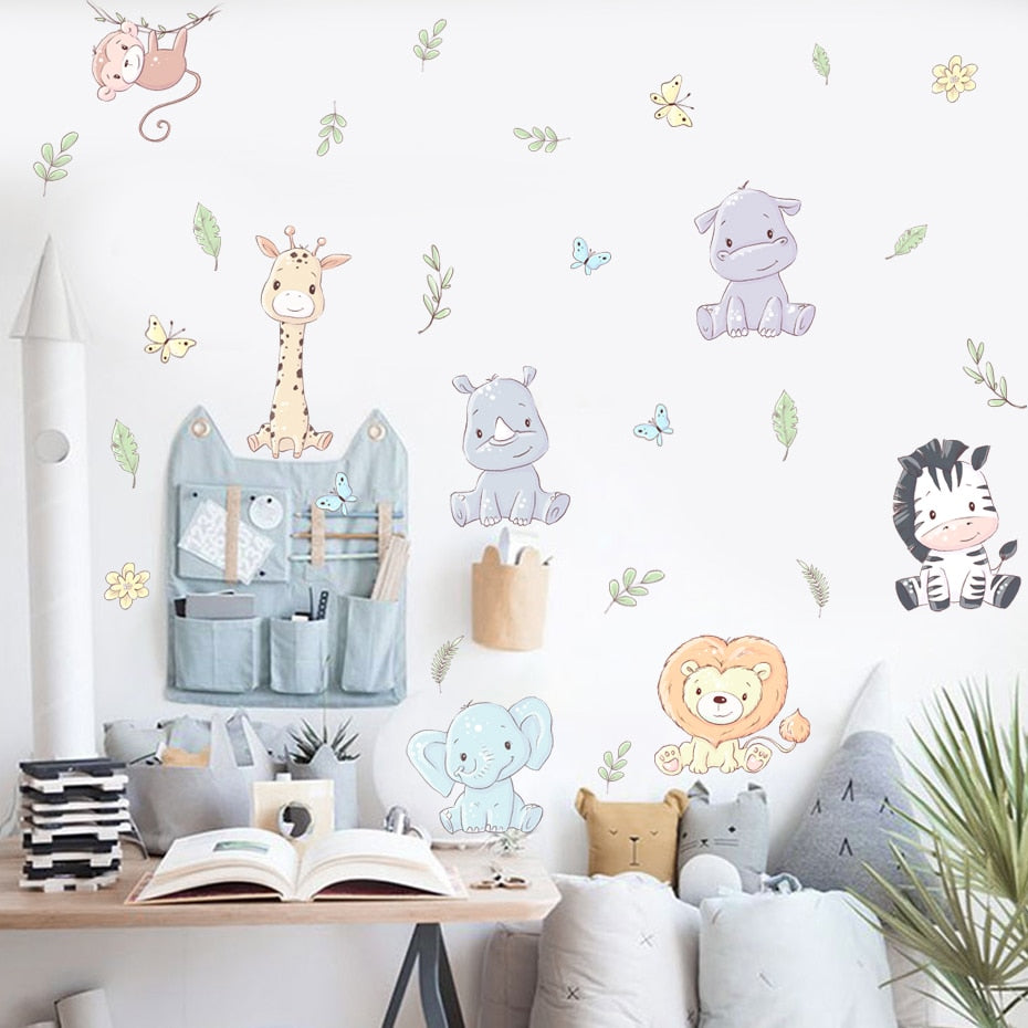 Cartoon Leaves Animal Nursery Wall Decals
