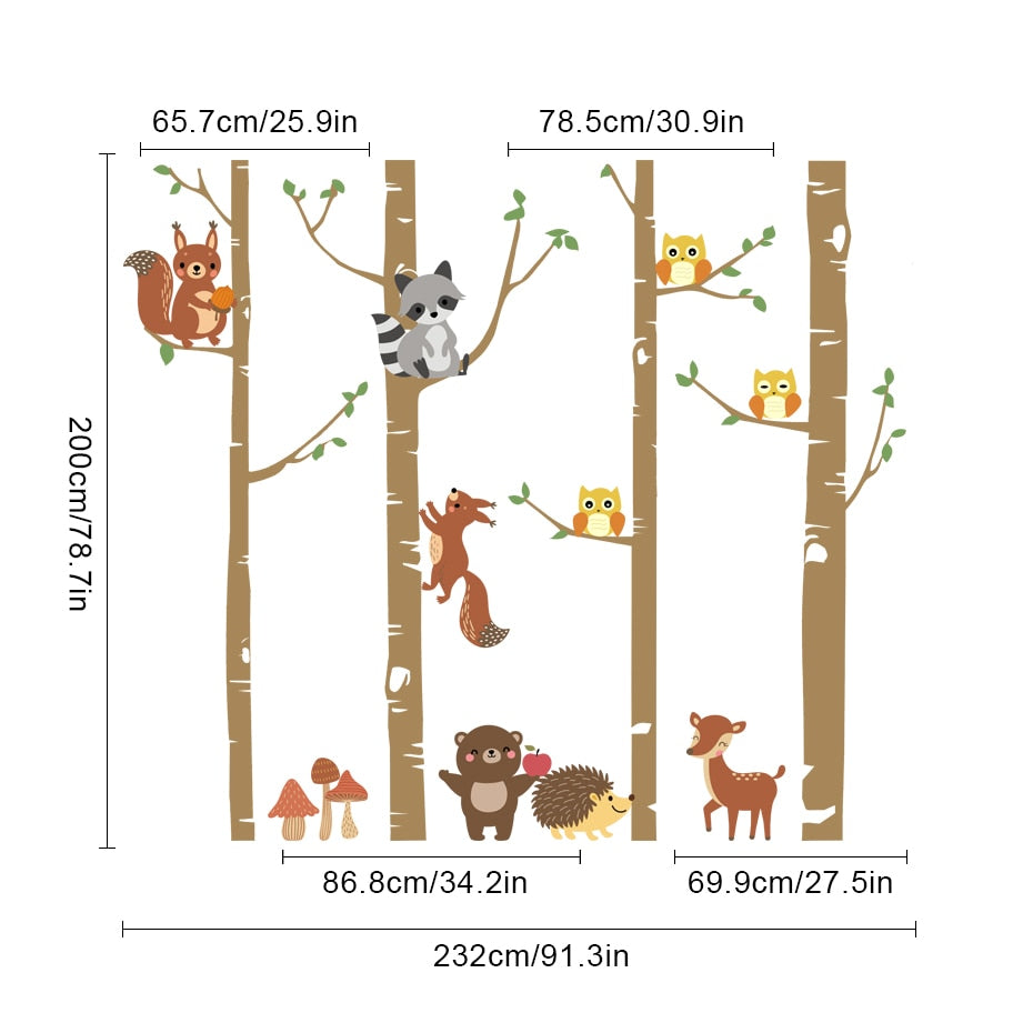 Nursery Wall Decals Birch Trees Forest Animals