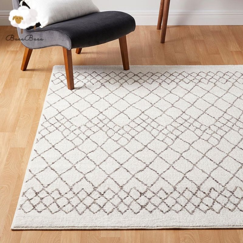 White Area Rug Geometric Square Pattern