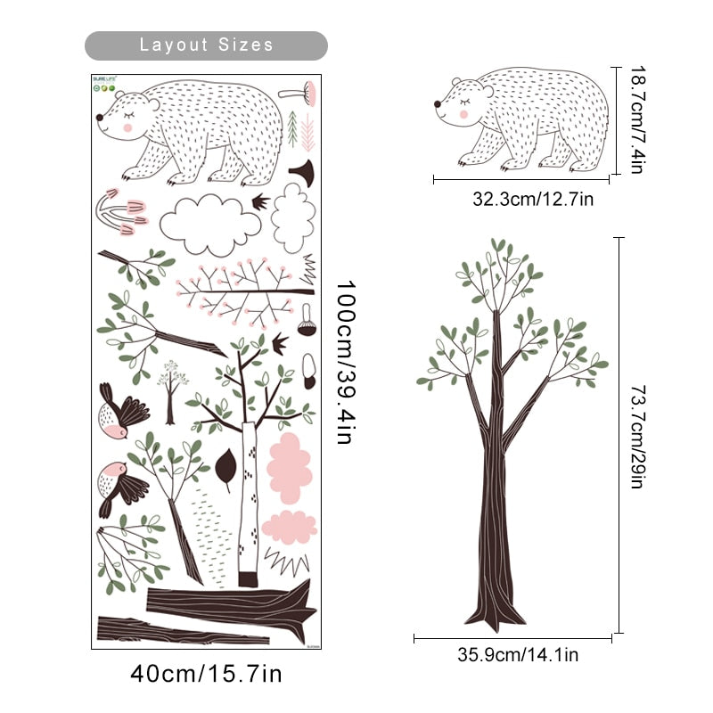 Nursery Wall Decal Forest Wildlife Bear Rabbit
