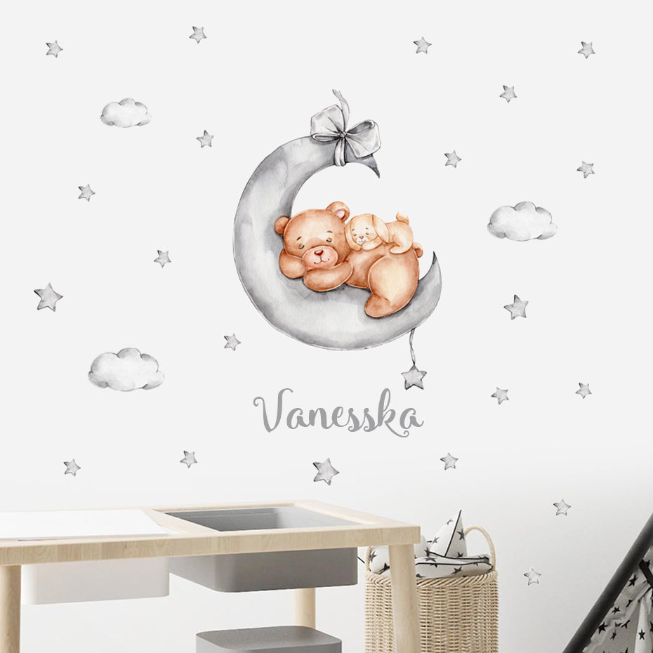 Custom Name Wall Decals Bears Moon Stars