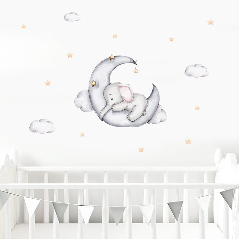 Nursery Wall Decals Elephant Sleeps on the Moon