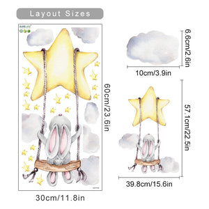 Cartoon Wall Decals Rabbit Moon Swing