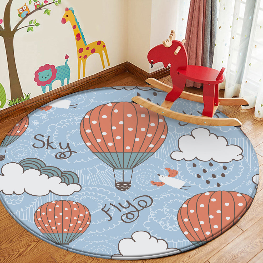 Nursery Cartoon Style Area Round Rug
