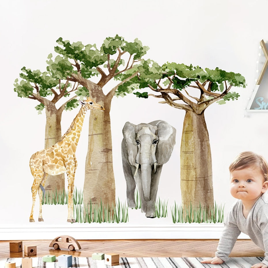 Nursery Wall Decals Large Tropical Forest Animals