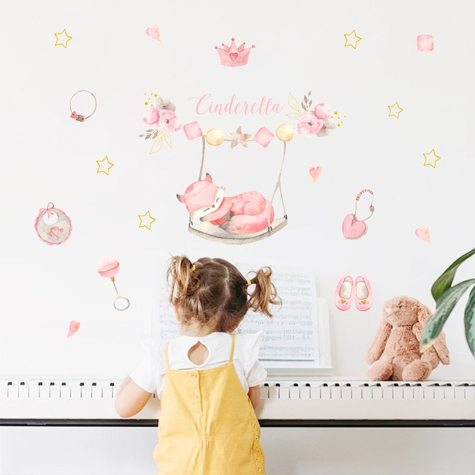 Custom Baby Name Wall Decals Sleeping Fox