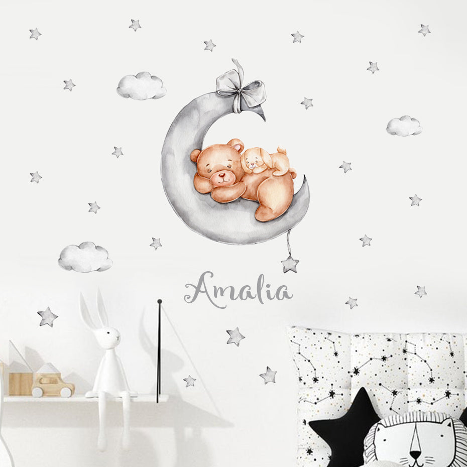 Custom Name Wall Decals Bears Moon Stars