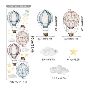 Cartoon Wall Decals Hot Air Balloon Clouds