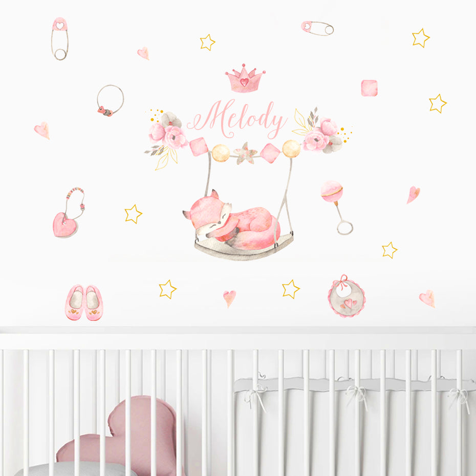 Custom Baby Name Wall Decals Sleeping Fox