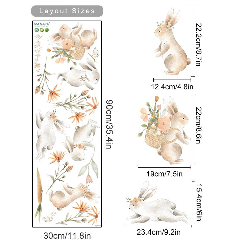 Cartoon Wall Decals Bunny Carrot Floral
