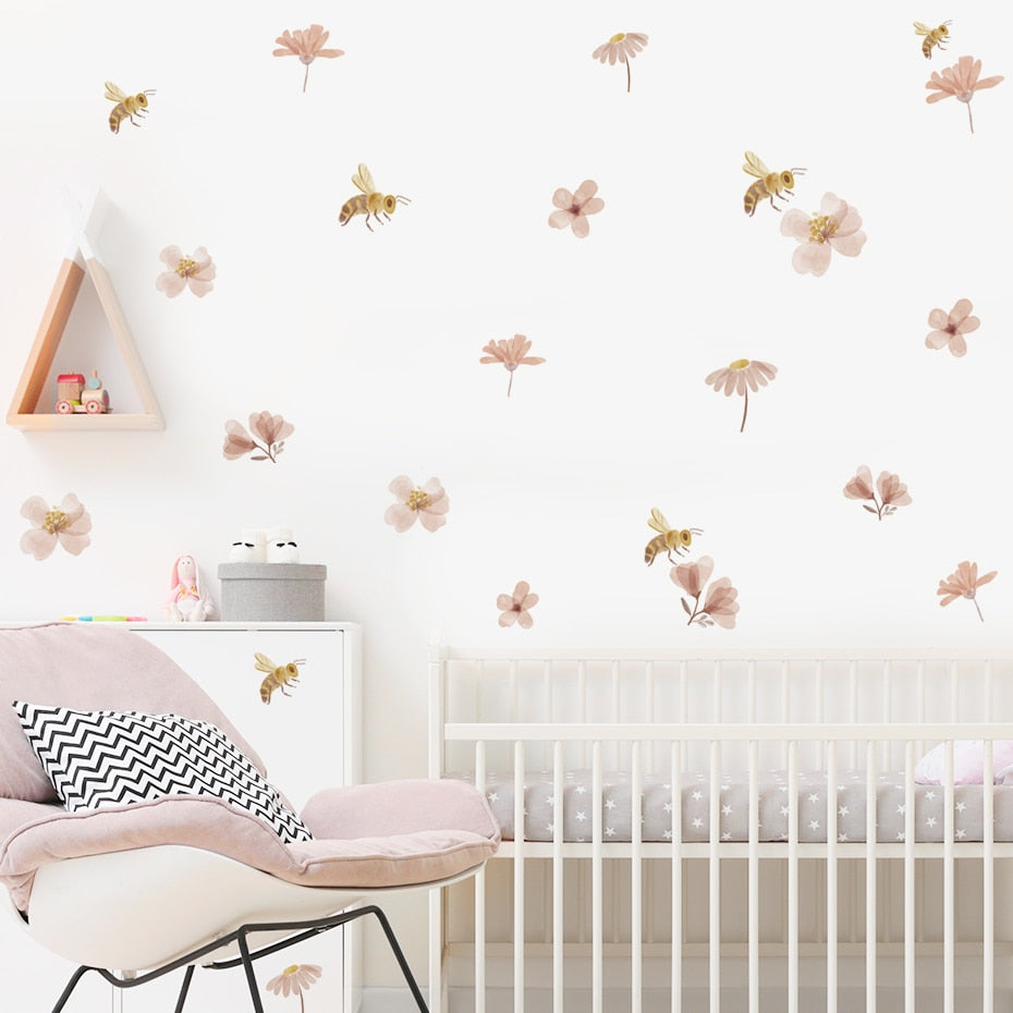 Nursery Wall Decals Bee Flowers