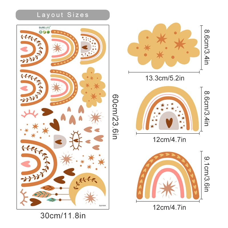 Boho Rainbow Heart Wall Decals