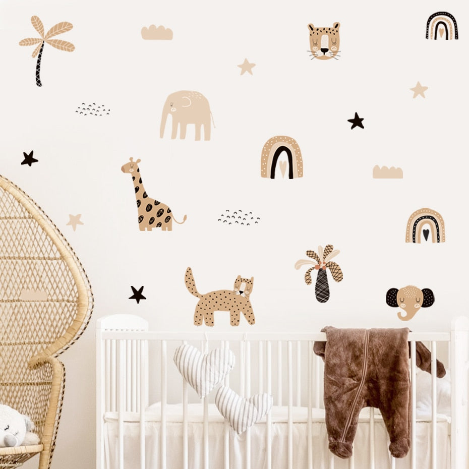 Cartoon Wall Decals Rainbow and Animal Faces