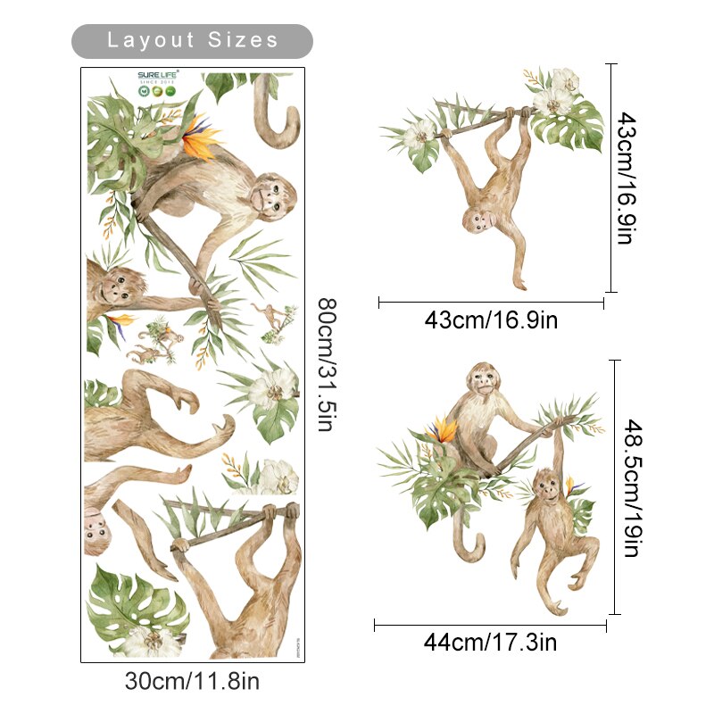 Nursery Wall Decals Monkeys Tropical Flowers