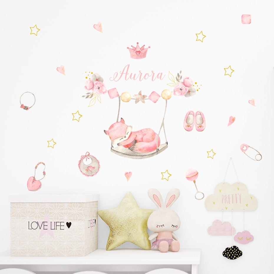 Custom Baby Name Wall Decals Sleeping Fox