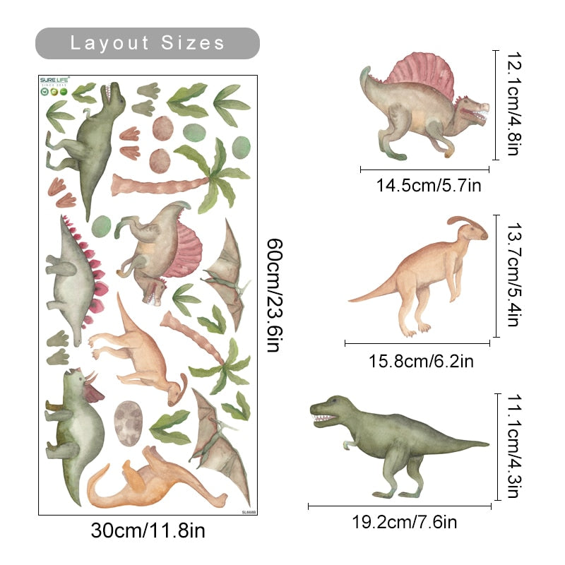 Cartoon Wall Decals Dinosaur Tropical Leaves