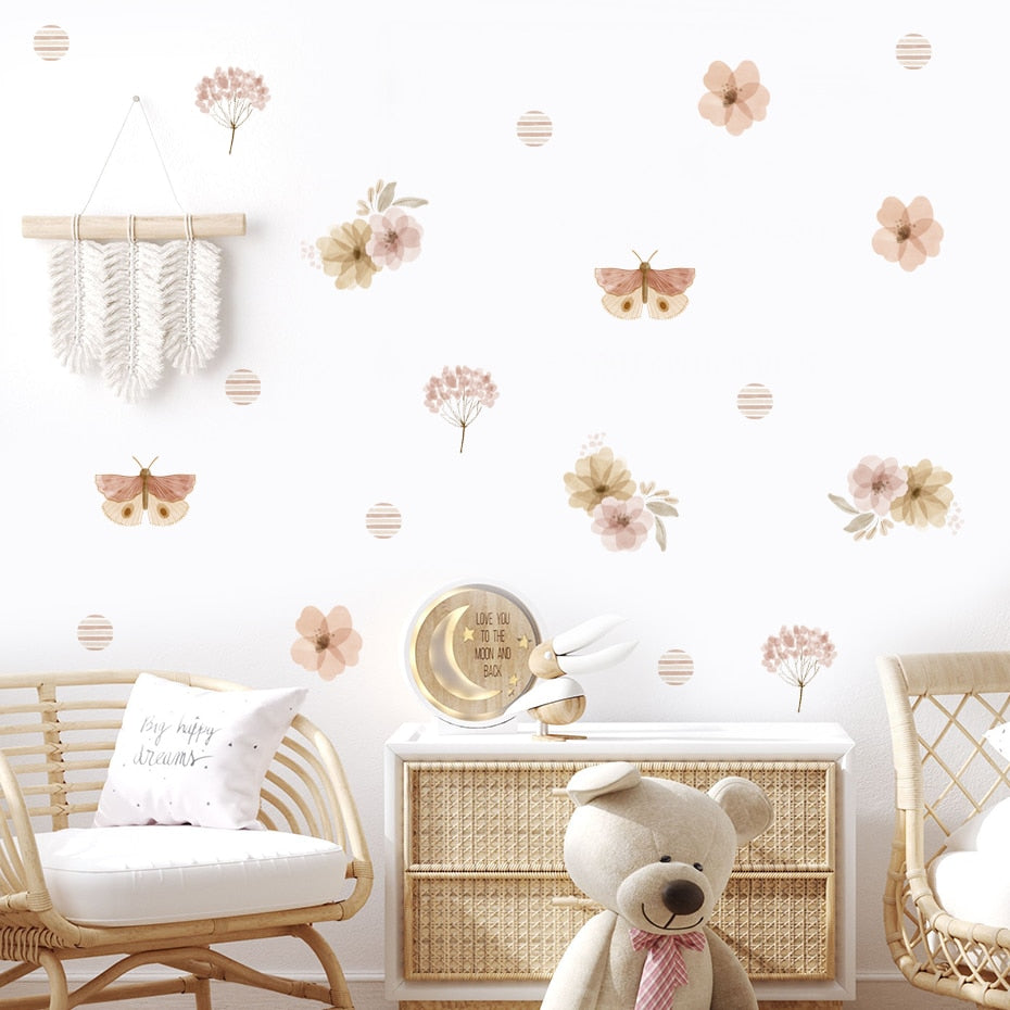 Boho Floral Butterfly Wall Decals