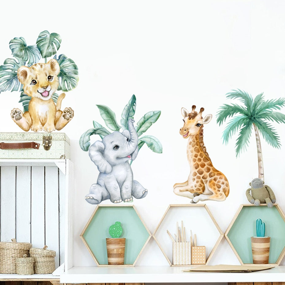 Nursery Wall Decals Plants Cute African Animals