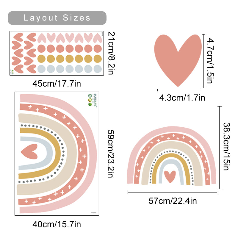 Boho Rainbow Hearts Wall Decals