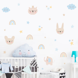 Cartoon Wall Decals Cute Animals Stars and Rainbows