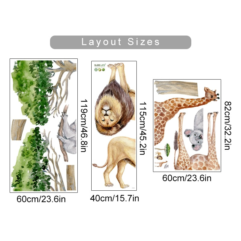 Nursery Wall Decals Large Africa AnimalsTree