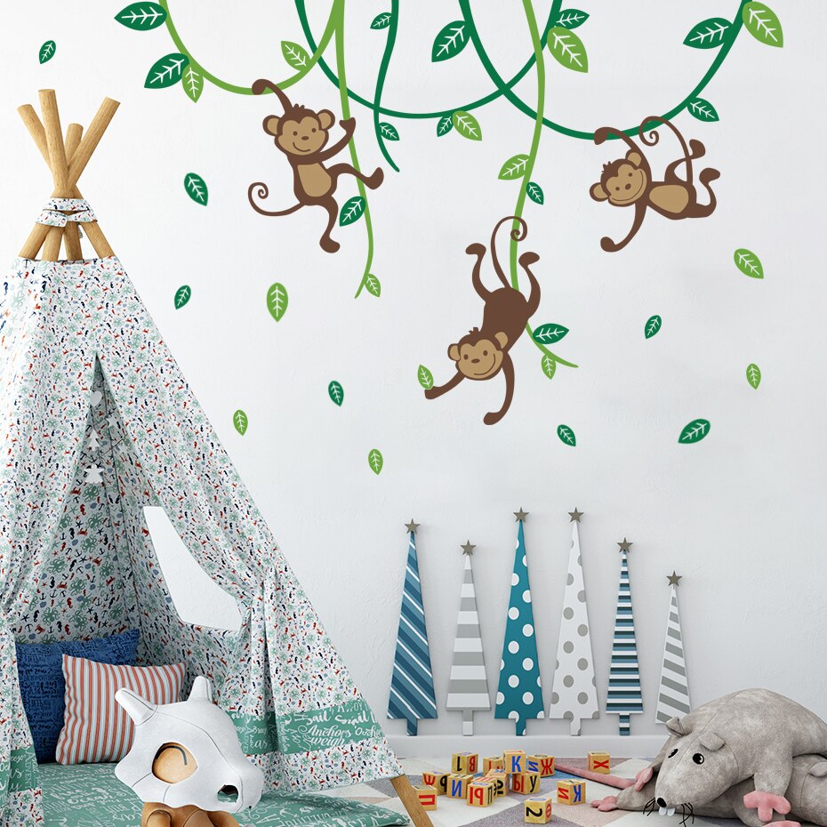 Nursery Wall Decals Jungle Monkey Hanging