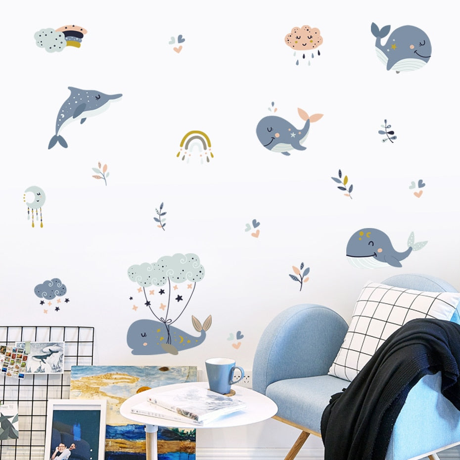 Nursery Wall Decals Blue Dolphins Whales