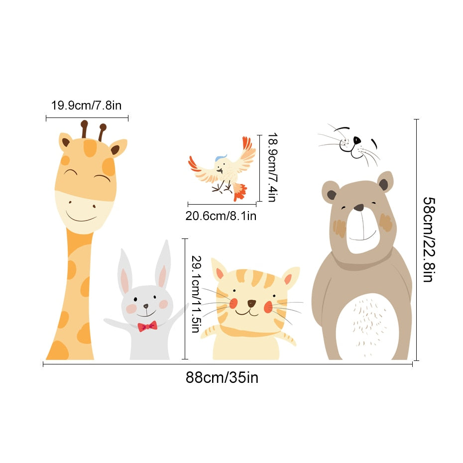 Cartoon Wall Decals Cute Smile Animals