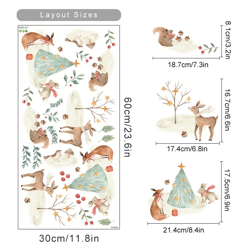 Cartoon Wall Decals Christmas Cute Animals