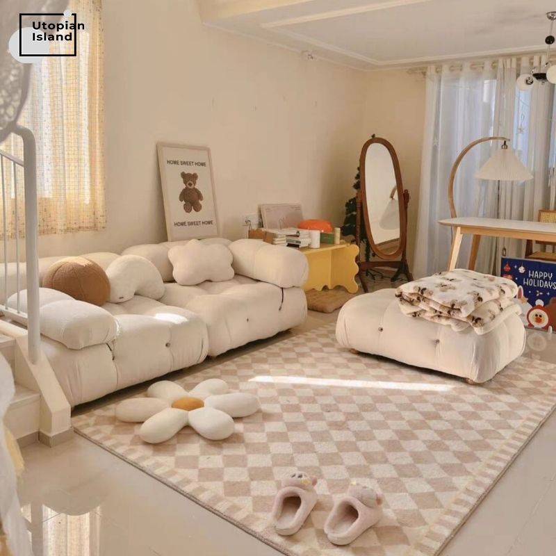 Rectangular Area Rug Khaki Chess