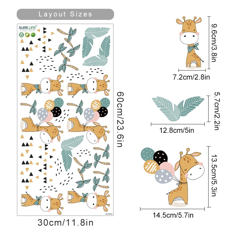 Cartoon Wall Decals Cute Happy Giraffe