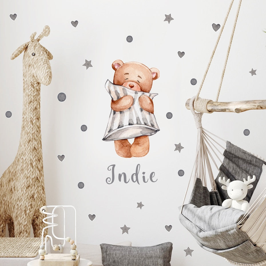 Custom Name Wall Decals Sky Cute Bears