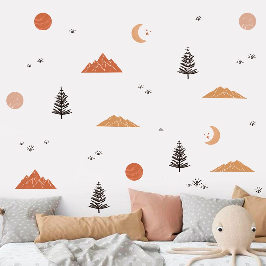 Nursery Wall Decals Abstract Mountain Sun Moon