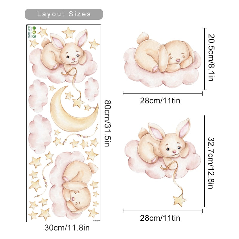 Cartoon Wall Decals Bunny Moon Clouds