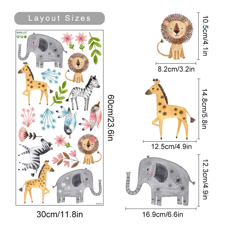 Cartoon Wall Decals Cute African Animals